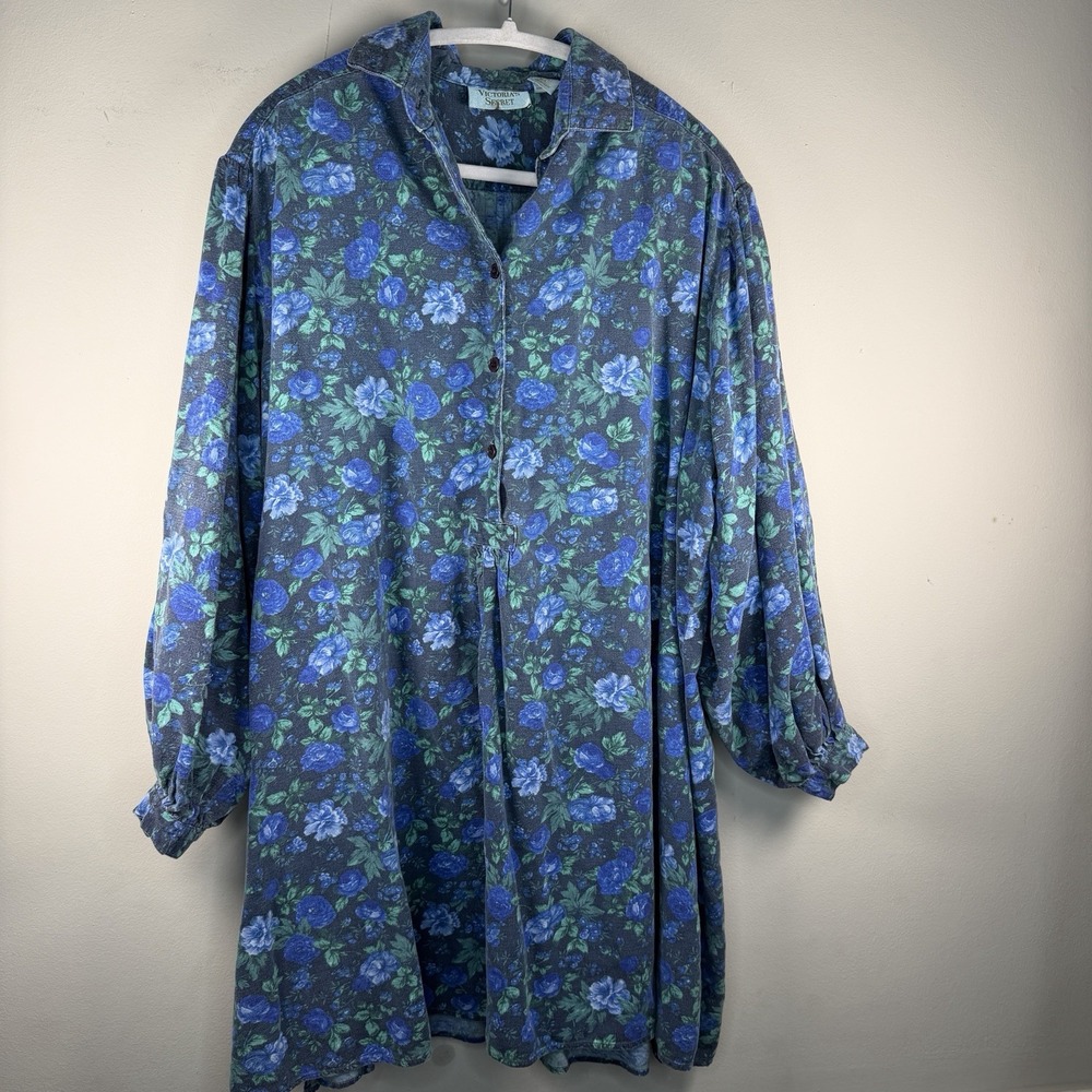 Victoria's Secret Night Shirt Womens M/L Gold Label Cottage Floral VTG Cotton‎